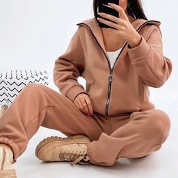 1 Set Tracksuit Long Sleeve Sporty Outfit Thick All Match Women Hoodie Suit 231225