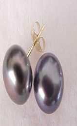 89 mm Tahitian Black Pearl Stud Earrings 14k GOLDbox01231156009