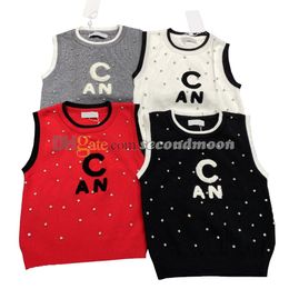 Shiny Rhinestone Tanks Top Women Spring Summer Vest Sleeveless Casual Style Knitwear Crew Neck Vests