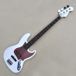 4 Strings CWhite Active Electric Bass Guitar with 20 Frets Rosewood Freboard Red Pearl Pickguard Customizable