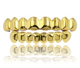 Classic Smooth Gold Silver Rose Gold Plated Teeth Grillz 6 Top Bottom Faux Dental Tooth Braces Grills Men Lady Hip Hop Rapper Bo4495687