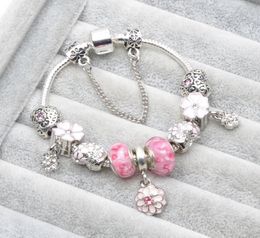 Wholesale- European charm Pink glass beads Bracelet Valentine's Day Gift Bracelet Suitable for Style Jewelry3327216