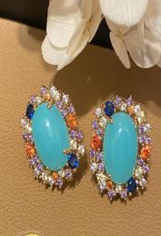 Fashion Sapphire Ear Stud For Women Brand Designer Gold Earrings Shining Cubic Zirconia Wedding Jewellery 925 Silver Needle Earring6975183