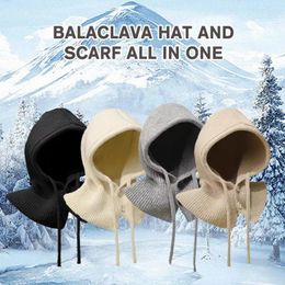 Berets Balaclava Hat Scarf Integrated Women's Unisex Autumn And Winter Warm Ear Protection Hooded Knitted Woollen Neck Collar