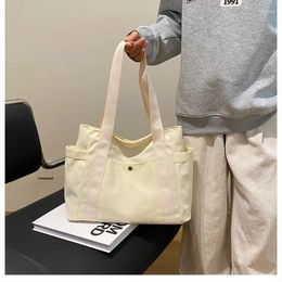 Evening Bags Casual Canvas Youth Women Shoulder Bag Female Student Tote Shopper 2024 Large Fashion Bookbag Woman Handbags Black Beige