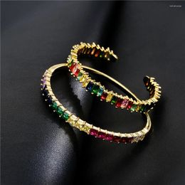 Bangle S925 Europe And America Selling Rainbow T-square Zircon Bracelet Women's Real Gold Plating Micro-inlaid Jewelry