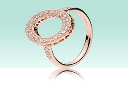 Luxury 18K Rose gold Sparkling Halo Ring Original box for 925 Sterling Silver Women CZ Diamond Rings set5937054