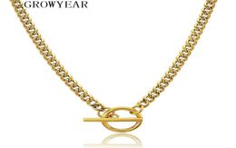 Chains Long T Bar Choker Necklace For Women Men Cuban Chain Gold Colour Hip Hop Geometric O Shape Lock Statement6878534
