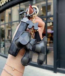 Luxury Designer Keychain Dog Flower Key Chain Buckle Lovers Car Keychains Handmade Leather Designers Keys Chains Men Women Bag7477262