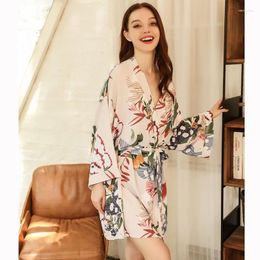 Women's Sleepwear Selling Women Loose Thin Sleep Robe Spring And Autumn Floral Printed Ladies Soft Tender Sleep-dress Comfort Homewear