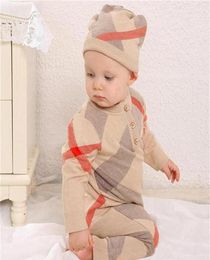 Baby Desiger Clothes Baby Rompers Spring Autumn Romper knitted plaid Kids Designer Cartoon Infant Jumpsuits Clothing with beanie c8530869