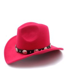 New hat Retro Wool Children Kids Winter Fedora Hat For Boy Girl Western Cowboy Cowgirl Jazz Cap With Leather Toca Sombrero Cap 54C7996230