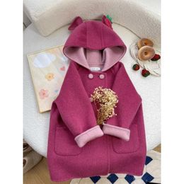 Baby Girls Winter Clothes Baby Pink Coat Autumn Winter Bear Wool Jacket Long Children's Outwear Clothes 231225