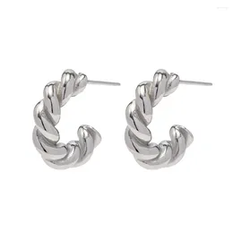 Stud Earrings Stainless Steel PVD Gold Plated Tarnish Waterproof Silver ColorTwist Hoop For Woman Jewellery Wholesale