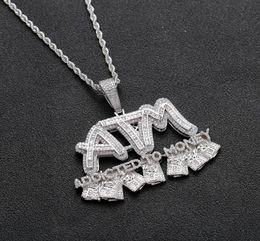 Iced Out Baguette ATM Letters Pendant Necklace Addited to Money Gold Colour Plated Cubic Zircon Hip Hop Jewelry8178157