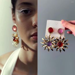 Dangle Earrings 2023 ZAA Vintage Metal Asymmetric Colourful Resin Sun Flower Drop For Women Statement Jewellery Wholesale