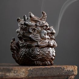 Zen god beast Kirin plate incense wormwood creative incense agarwood ceramic sandalwood tea pet ornaments 231225