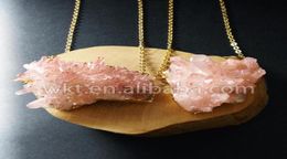 WTN529 Whole necklace charming crystal natural raw quartz cluster pendant with gold chain pink necklace jewelry8132939