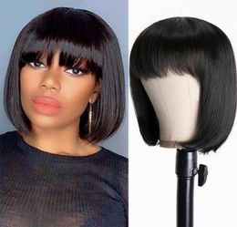 Short Bob Wig With Bangs Brazilian Straight Human Hair Wigs Remy Short Cut Wigs For Black Women Full Machine Made Wigs6182220