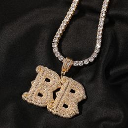 Custom Name Baguette Initial Letter Pendant Necklace Hip Hop Punk Cubic Zirconia Chain Jewellery For Gift289L