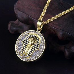 Pendant Necklaces Trendy Round Statement Egyptian Pharaoh Pattern Women Men Punk Gold Long Chain Necklace Hip Hop Jewelry1179829