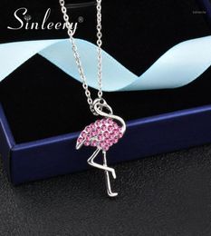 SINLEERY Silver Color Cute Pink Rhinestone Flamingo Pendant Women Necklace Fashion Party Collection Jewelry XL211 SSH12847920