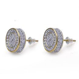 New Fashion Earrings For Mens Iced Out Bling CZ Gold Silver Stud Earrings Mens Diamond Rock Punk Round Earrings Wedding2759