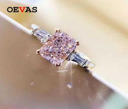 OEVAS 100 925 Sterling Silver 2 Carats Pink High Carbon Diamond Rings For Women Sparkling Wedding Party Bridal Fine Jewelry 210627737549