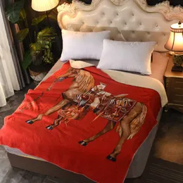 Luxury Designer Blanket orange red horse printed palace court Sofa Bed lamb fur velvet designers Throw Blankets home decor Square Carpet