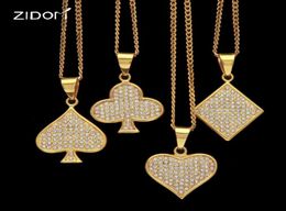 Pendant Necklaces 2021 Men Hiphop Poker Shape High Quality 316L Stainless Steel With Rhinestone Fashion Necklace Jewelry2786327