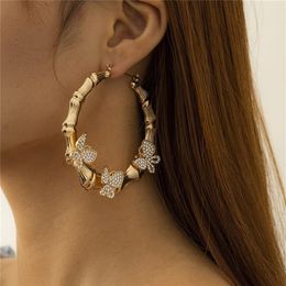 Silver Gold Hoop Earrings Women Iced Out Bling Animal Rhinestone Butterfly Geometric Bamboo Bone Earring Fashion Brand Statement S268Q