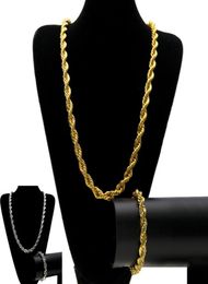 10MM Hip Hop ed Rope Chains Jewellery set Gold Silver plated Thick Heavy Long Necklace bracelet Bangle For Men s Rock Jewelry5915887