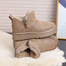 fashion Women Boots Snow Boot Brown Grey Green Classic zip cotton booties fur anti-slide Ladies Booties outdoor Winter Warm Woman Shoes 35-40