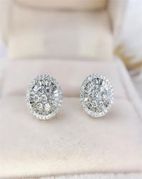 Circle Stud Earring Luxury Jewelry 925 Sterling Silver Full Princess Cut White Topaz CZ Diamond Gemstones Women Wedding Bridal Ear2414081