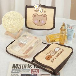 Cosmetic Bags 1Pcs Foldable Bag Cute Bear Handheld Makeup Storage Portable Large Capacity Cartoon Travel Toiletries