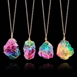 Rainbow Stone Natural Crystal Chakra Rock Chain Necklace Quartz Pendant Jewellery Send By Random249z