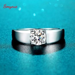 Smyoue D Colour 1CT Ring for Men 925 Sterling Silver Simulation Diamond Wedding Band Classic Round Cut with GRA Ring 231225