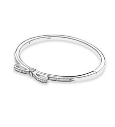 Sparkling Bow Bangle Bracelet with Original Box for Real 925 Sterling Silver Wedding designer Jewelry For Women Girls CZ diamond Bracelets8493633