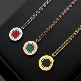 New Arrive Fashion Lady 316L Titanium steel Lettering 18K Plated Gold Necklaces With Rotating Malachite Carnelian Two-sided Pendan2287