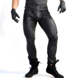 Men's Leather Pants PU Trousers Wet Look Legging Skinny Pouch Open Clubwear Tights Punk Clothing for Man 231225