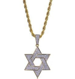 Hip Hop Chain Fully Iced Out Lab Diamond Star of David Pendent Necklace for Men Women7614923