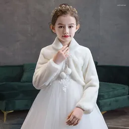 Jackets Kids Girls Princess Thicken Plush Jacket Crop Wraps Shawl Flower Long Sleeves Warm Cape Wedding Birthday Party Coat