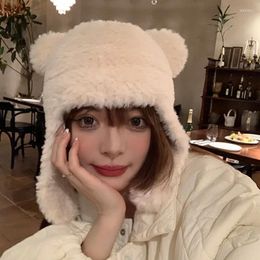 Berets Japanese Sweet Cute Bear Imitation Mink Hair Bomber Hat Women Autumn And Winter Lei Feng Hats Warm Versatile Ear Protection Cap