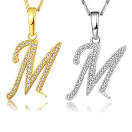 Capital Initial M Letter Necklace For Women Silver Gold Color Alphabet Pendant & Chain Name Jewelry Gift for Her228C