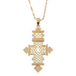 Ethiopian Cross Pendant Necklace Gold Color Africa Cross Jewelry Eritrea Religion244F