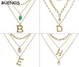 Pendant Necklaces BUENOS Multilayer Letter Initial Necklace Women AZ Fashion Pearl Zircon Natural Stone Gold Chain Jewelry5702336