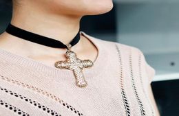 Large Pendant Cross Necklace For Women Choker Unique Fabric Chain 2021 Winter Fashion Jewelry Accessories Women039s Neck Neckla5148112