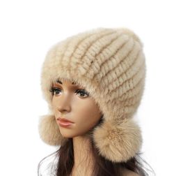 Fashion Women Real mink hat Winter warm mink fur knit hats Women fur ball cap Q1905299123623