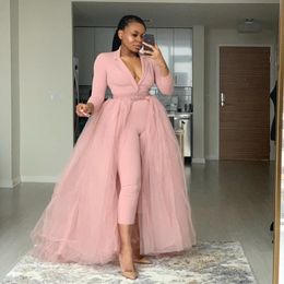 Dresses Long Tulle Overlay Women Overskirt for Jumpsuit Prom Gowns Sweep Train Detachable Skirt Dusty Pink Tutu Elastic Waist Overlay