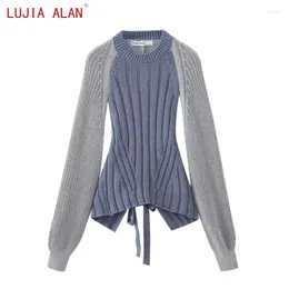 Women's Sweaters Autumn Women Sexy Backless Lace Up Bow Knitted Sweater Female Raglan Sleeve Pullover Casual Loose Tops LUJIA ALAN SW2501